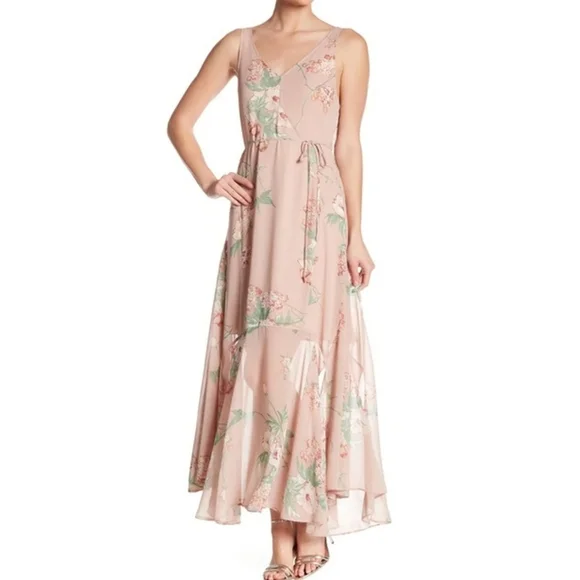 knee length dresses for ladies Blush Floral Long Sleeve Maxi Dress - Floral Dresses main image 1